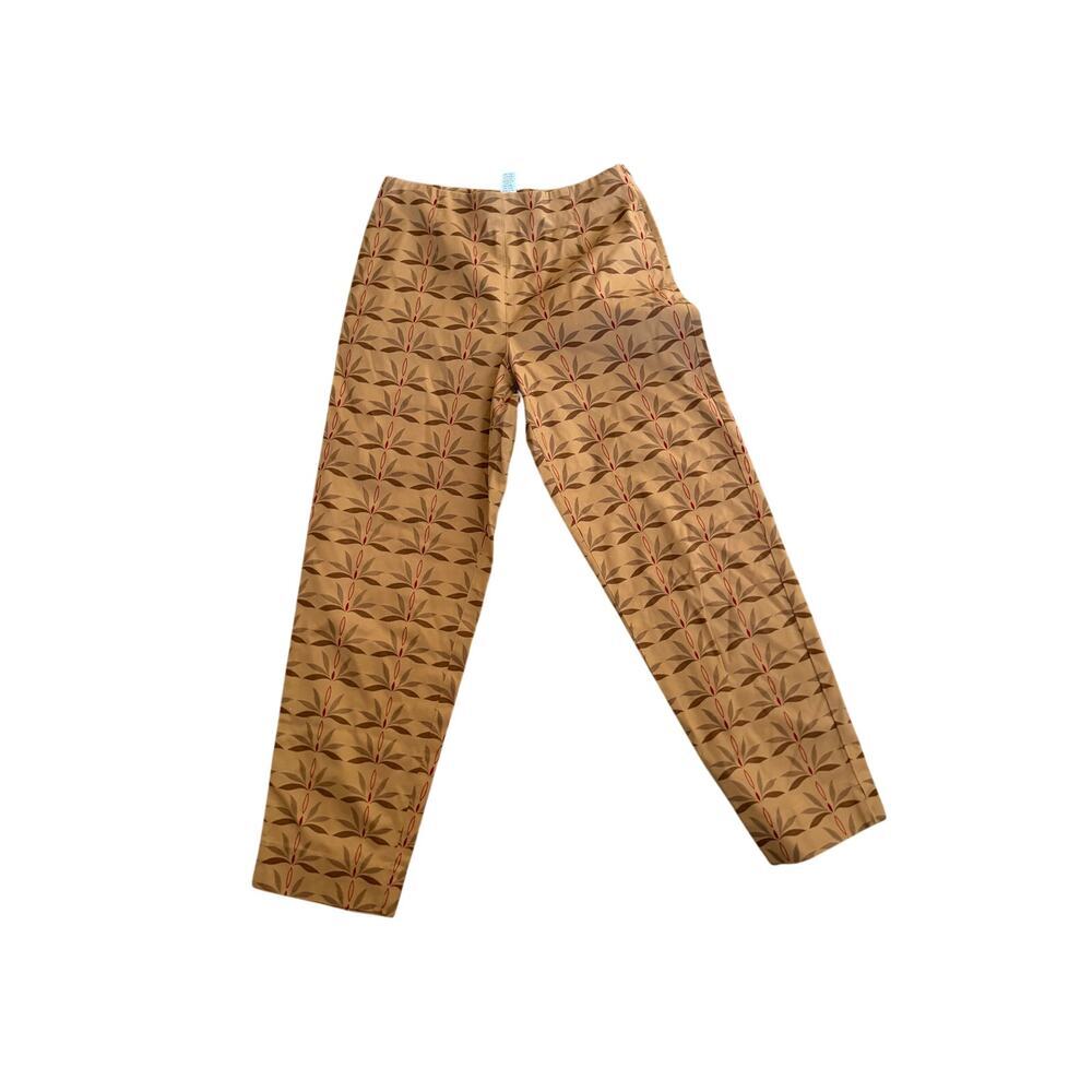 Vintage Talbots High Waisted Pants Lotus All Over Print Tan Brown Size 10